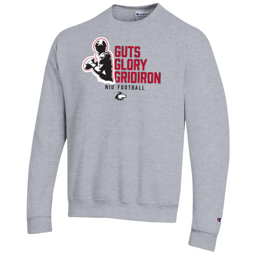  Champion Heather Grey Fleece Crew - NIU - Guts Glory Gridion