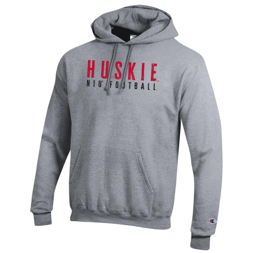  Champion Heather Grey Fleece Hoodie - NIU - Huskie Distressed