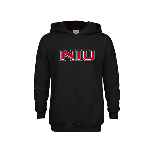  Youth Black Fleece Hoodie - NIU - Primary Wordmark