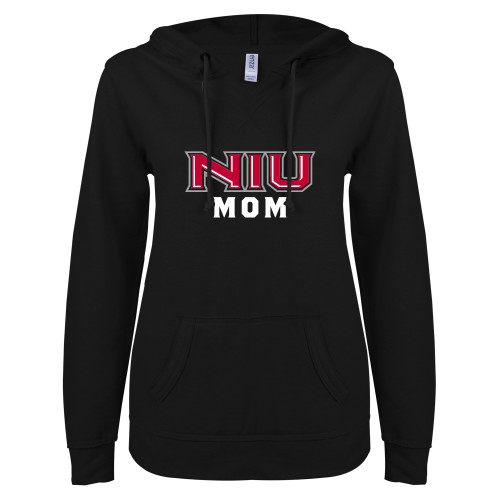  ENZA Womens Black V Notch Raw Edge Fleece Hoodie - NIU - Mom