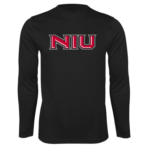  Black Performance Long Sleeve Shirt - NIU - Primary Wordmark