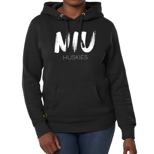  Fall Rush Ladies Black Sponge Fleece Hoodie - NIU Huskies paint stroke