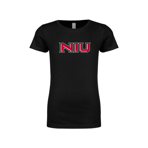  Next Level Girls Black Fashion Fit T Shirt - NIU - Primary Wordmark