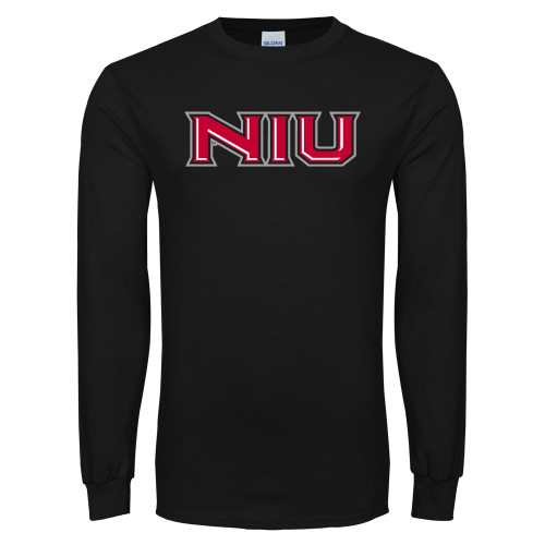  Black Long Sleeve T Shirt - NIU - Primary Wordmark