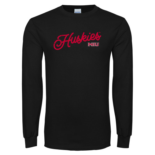  Black Long Sleeve T Shirt - Script Huskies