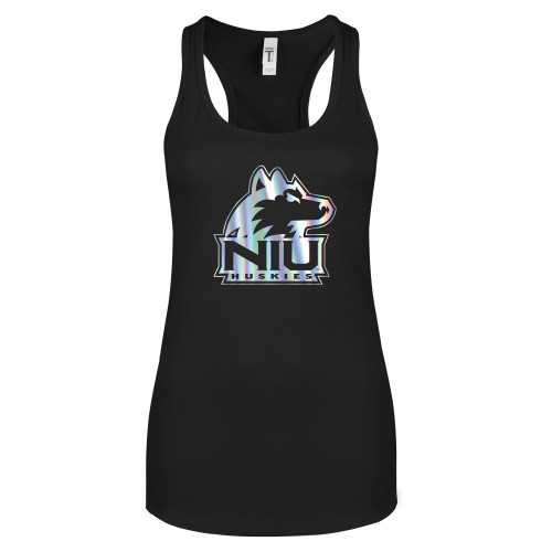  Next Level Womens Black Racerback Tank  - NIU Huskies - Primary Mark Foil