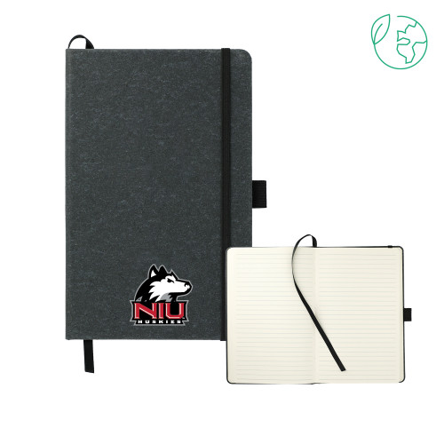  5.5 x 8.5 Black FSC Mix Recycled Leather Bound Journal - NIU Huskies - Primary Mark