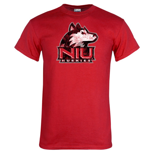  Red T Shirt - NIU Huskies - Primary Mark Distressed