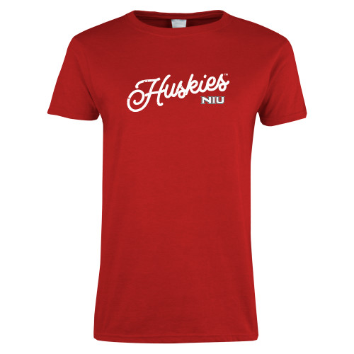  Womens Short Sleeve Red Tee - Script Huskies