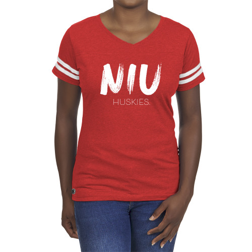  Fall Rush Ladies Red 60/40 Football Tee - NIU Huskies paint stroke