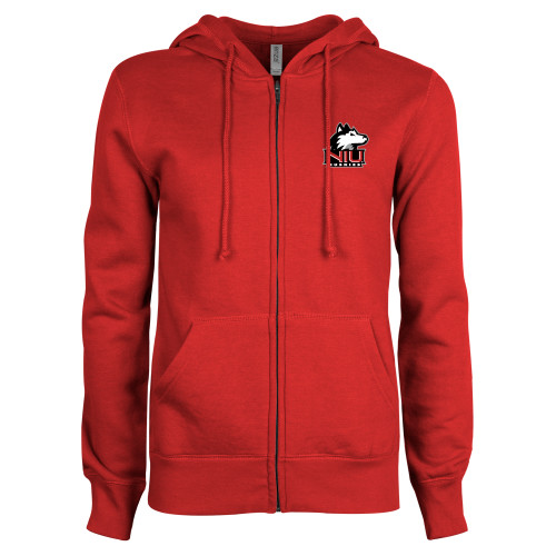  ENZA Womens Red Fleece Full Zip Hoodie - NIU Huskies - Primary Mark