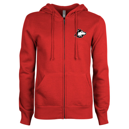  ENZA Womens Red Fleece Full Zip Hoodie - NIU Huskie Head