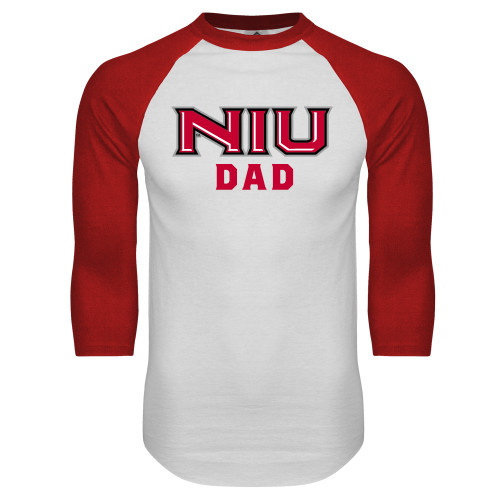  White/Red Raglan Baseball T Shirt - NIU - Dad