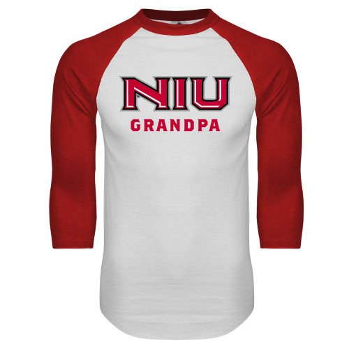  White/Red Raglan Baseball T Shirt - NIU - Grandpa