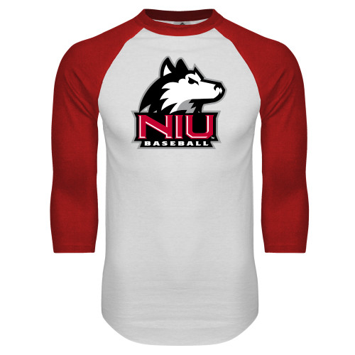  White/Red Raglan Baseball T Shirt - NIU Huskie - Baseball