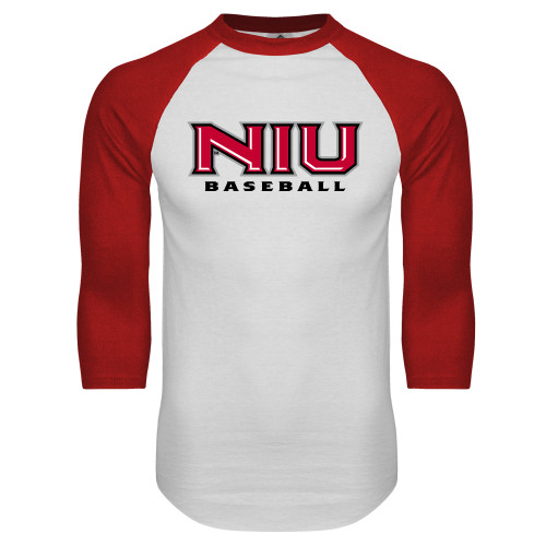  White/Red Raglan Baseball T Shirt - NIU Baseball