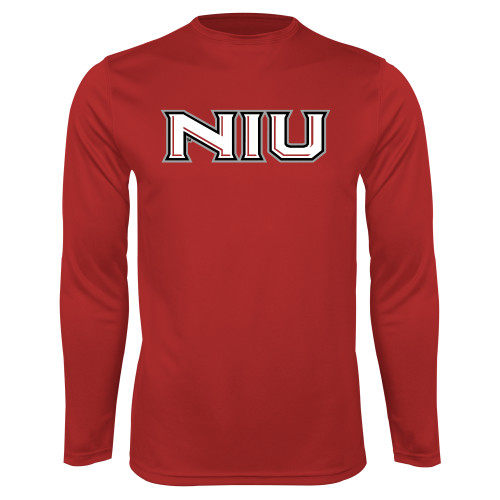  Red Performance Long Sleeve Shirt - NIU - Primary Wordmark