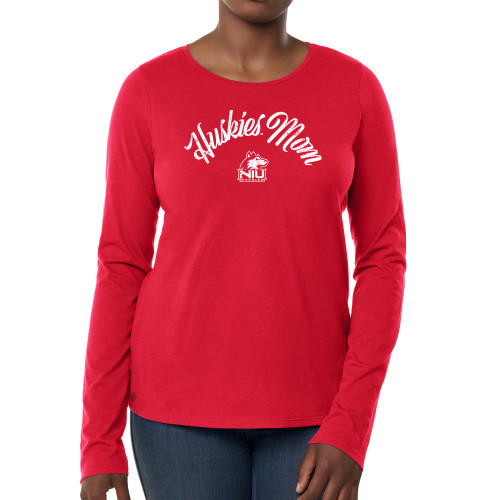  Fall Rush Ladies Red Long Sleeve Tee - Huskies mom distressed