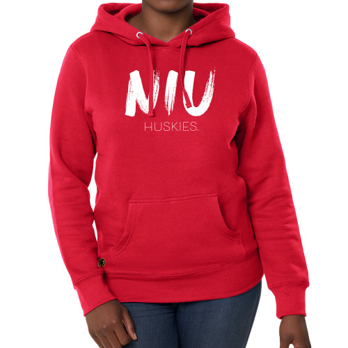  Fall Rush Ladies Red Sponge Fleece Hoodie - NIU Huskies paint stroke