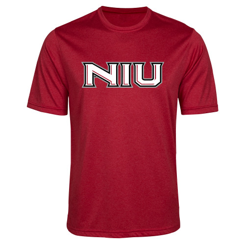  Red Heather Performance Contender Tee - NIU - Primary Wordmark