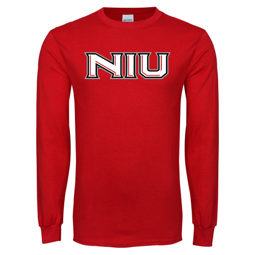  Red Long Sleeve T Shirt - NIU - Primary Wordmark