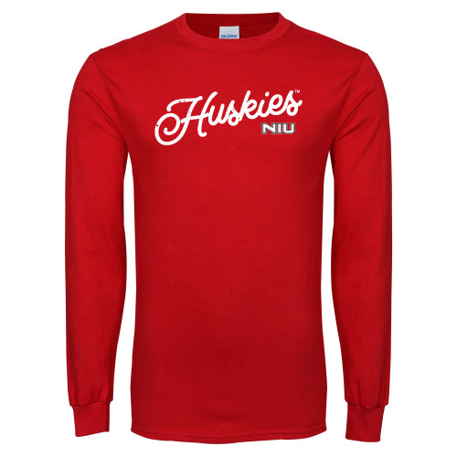  Red Long Sleeve T Shirt - Script Huskies