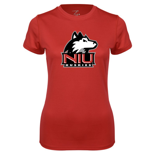  Womens Red Performance Short Sleeve Tee - NIU Huskies - Primary Mark