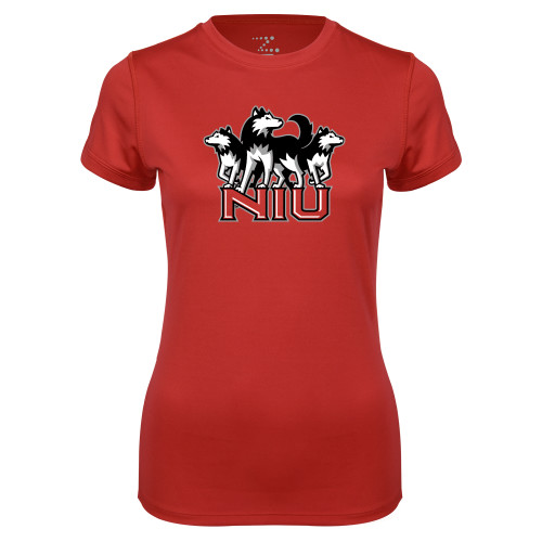  Womens Red Performance Short Sleeve Tee - NIU w Huskies