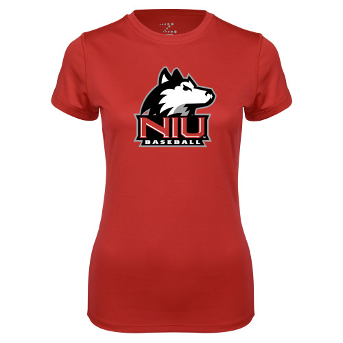  Womens Red Performance Short Sleeve Tee - NIU Huskie - Baseball