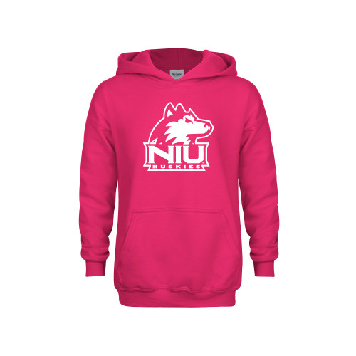  Youth Hot Pink Fleece Hoodie - NIU Huskies - Primary Mark