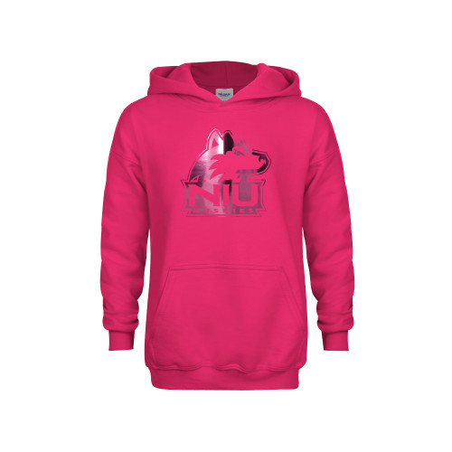  Youth Hot Pink Fleece Hoodie - NIU Huskies - Primary Mark Foil