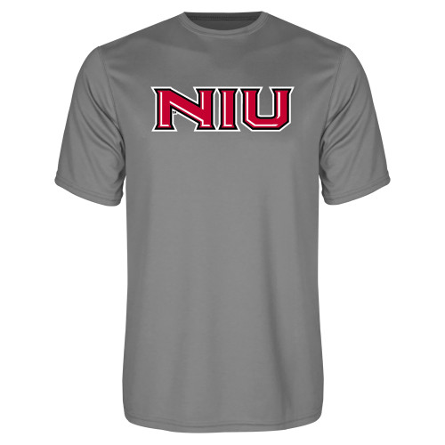  Grey Concrete Performance Tee - NIU - Primary Wordmark