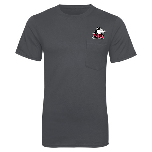  Charcoal T Shirt w/Pocket - NIU Huskies - Primary Mark