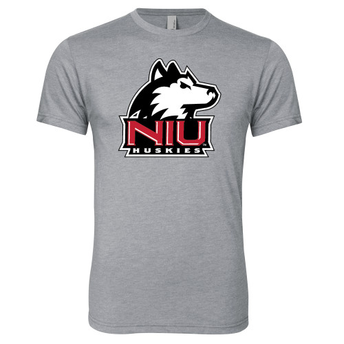  Next Level Heather Grey Triblend Tee - NIU Huskies - Primary Mark