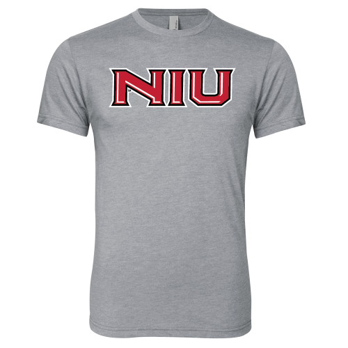  Next Level Heather Grey Triblend Tee - NIU - Primary Wordmark