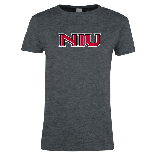  Womens Dark Heather Short Sleeve Tee - NIU - Primary Wordmark