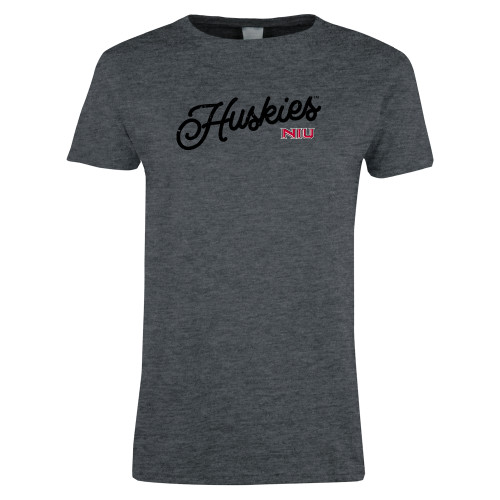  Womens Dark Heather Short Sleeve Tee - Script Huskies