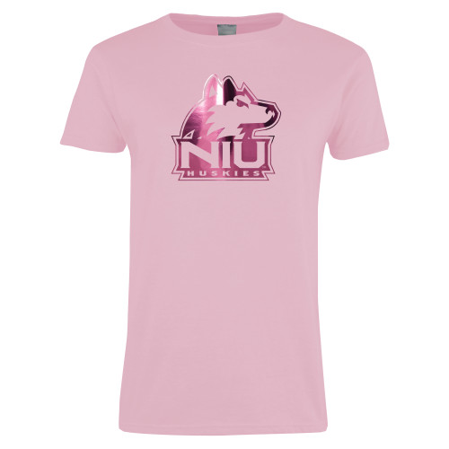  Womens Pink Short Sleeve Tee - NIU Huskies - Primary Mark Foil