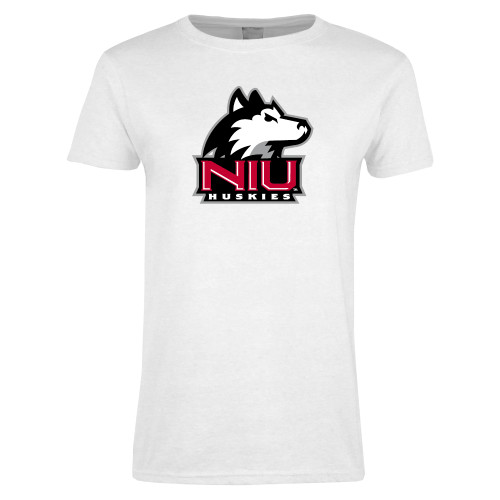  Womens White Short Sleeve Tee - NIU Huskies - Primary Mark