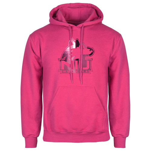  Womens Fuchsia Fleece Hoodie - NIU Huskies - Primary Mark Foil