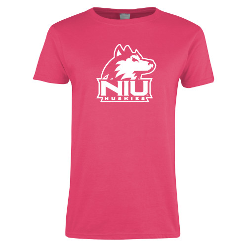  Womens Hot Pink Short Sleeve Tee - NIU Huskies - Primary Mark