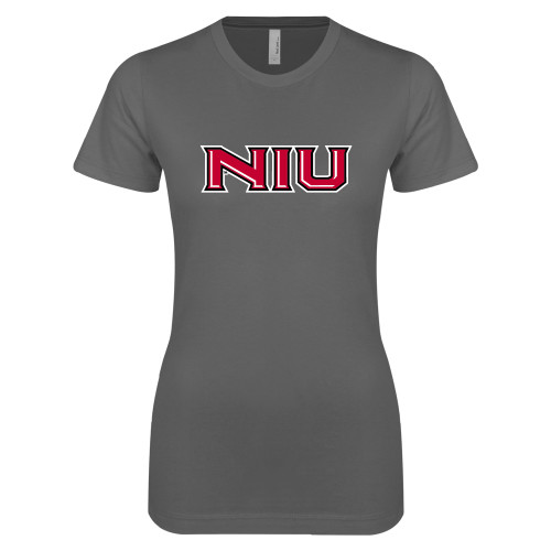  Next Level Womens Charcoal Boyfriend Tee - NIU - Primary Wordmark