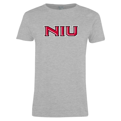  Womens Grey Short Sleeve Tee - NIU - Primary Wordmark