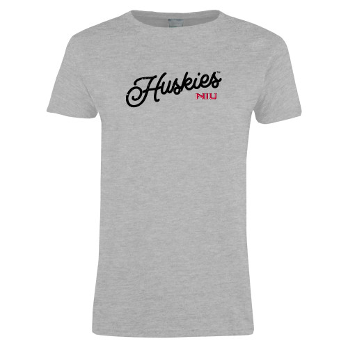  Womens Grey Short Sleeve Tee - Script Huskies