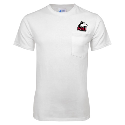  White T-Shirt w/Pocket - NIU Huskies - Primary Mark