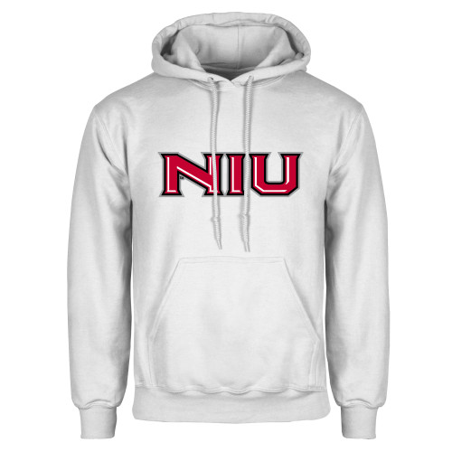  White Fleece Hoodie - NIU - Primary Wordmark