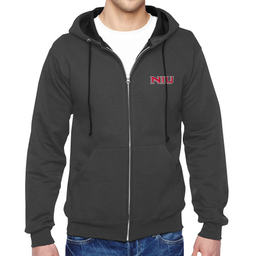  Charcoal Fleece Full Zip Hoodie - NIU - Primary Wordmark