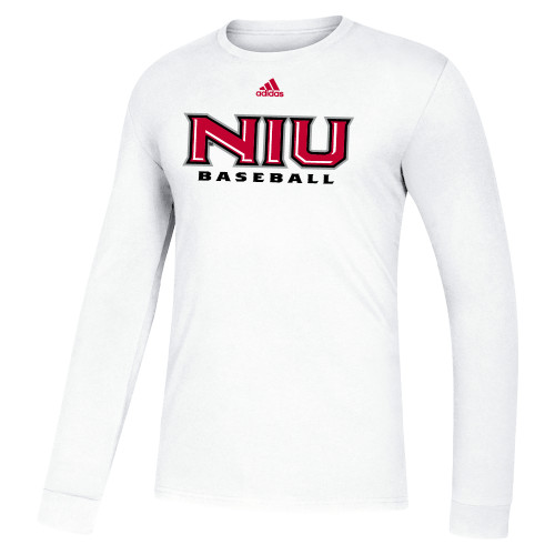  Adidas White Fresh Long Sleeve Tee - Adidas NIU Baseball