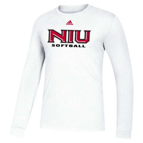  Adidas White Fresh Long Sleeve Tee - Adidas NIU Softball