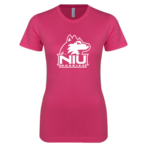  Next Level Womens Fuchsia Boyfriend Tee - NIU Huskies - Primary Mark